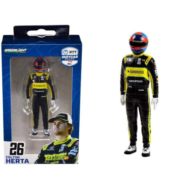 \'Ntt Indycar Series\'\' #26 Colton Herta Driver Figure \'\'Gainbridge - Andretti Autosport\'\' For 1/18 Scale Models By Greenlight
