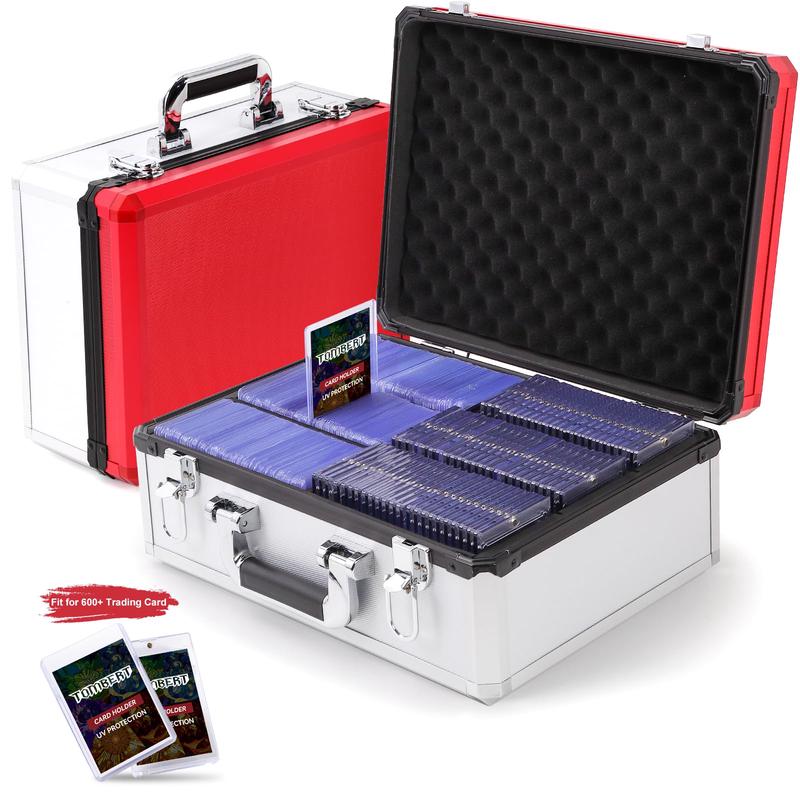(2025 New Upgrade) Toploader Storage Plus Box For 3\' X 4\' 35Pt Rigid, Card Holders For Toploaders, Trading Cards & Sports Cards, Trading Card Case(Holds 600+ Cards) (Red&White)