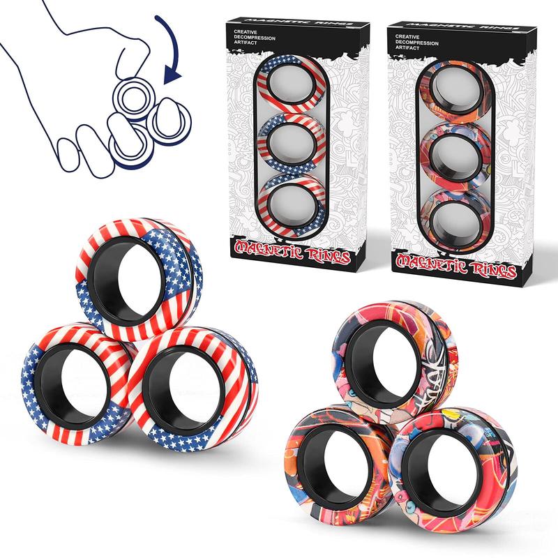 (6PCS) Magnetic Rings Fidget Toy Set Idea ADHD Fidget Toys mature-themed Fidget Magnets Spinner Rings for Anxiety Relief Therapy Fidget Pack Great Gift for mature-themeds Teens Kids