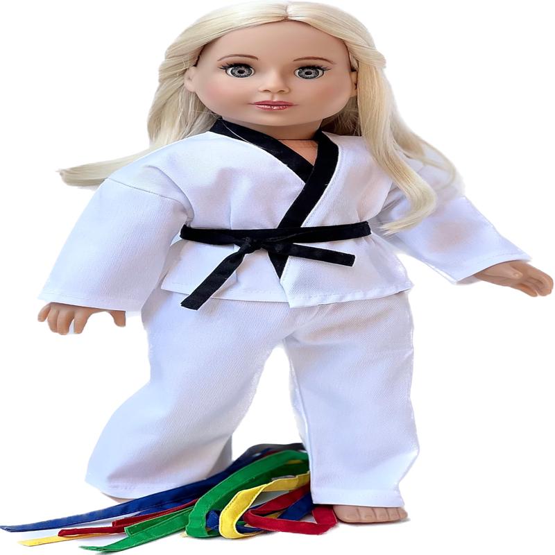 - Yin And Yang - Karate/Tae Kwon Do Outfit Includes Blouse, Pants And 5 Belts - Yellow, Green, Red, Blue And Black - Clothes Fits 18 Inch Doll (Doll Not Included)