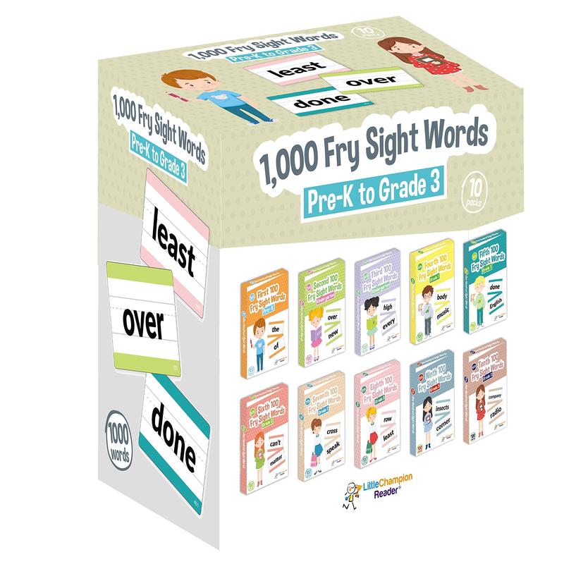 1,000 Sight Fry Dolch Word-List Flashcards In 10-Pack Bundle Set, Pre-K To 3Rd Grade, Teaches 1,000 Dolch Fry High-Frequency Sig
