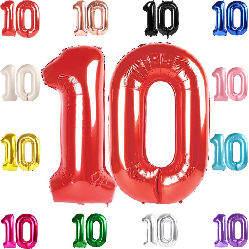 10 Balloon Number, Red Number 10Th Birthday Balloons 40 Inch, 10 Years Old Red Birthday Decorations For Boys Girls, 10Th Anniver