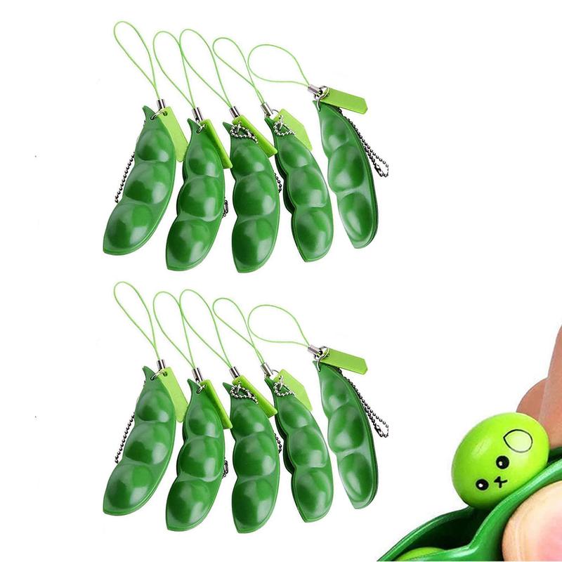 10 Pieces Extrution Beans Fidget Toy Stress Relief Fidget Toys Funny Squishy Edamame Soy Beans Pea Popper Keychain Keyring