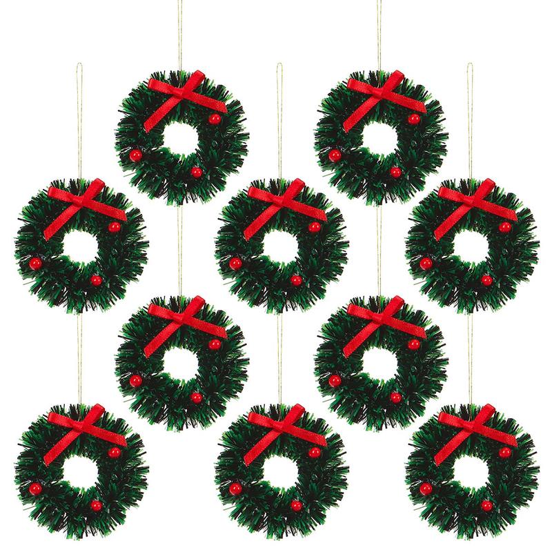 10 Pieces Mini Artificial Christmas Wreaths Ornaments, Dollhouse Miniature Christmas Wreath Doll House Mini Xmas Wreath for Doll