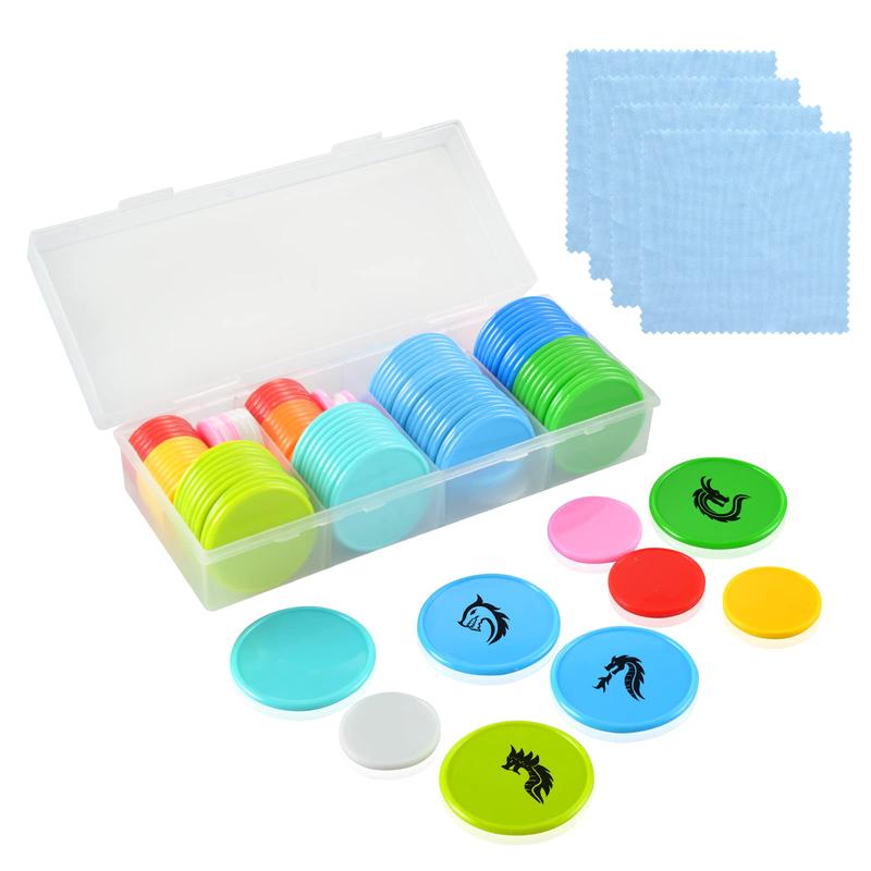 100 Pcs 1 Inch Dry Erase Tokens Game Tokens Set Dry Erase with A Storage Box and 4 Wipes Reusable Game Discs for Tabletop Games DIY Plastic Learning Counters Chips 1Inch and 1.5 Inch
