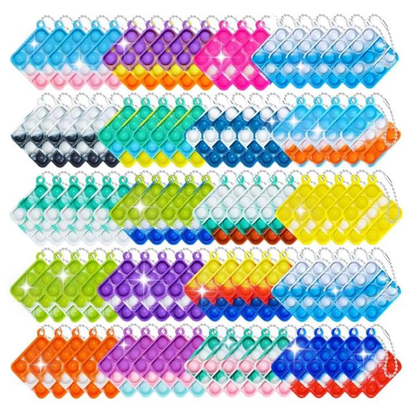 100 Square Mini Pop Keychain Bulk Party Favors Fidget Toys Bulk for Boy Girl mature-themed Fidgets Packs Sensory Stress Bauble Christmas Easter Birthday Party Supplies Goodie Bag Stuffer Classroom