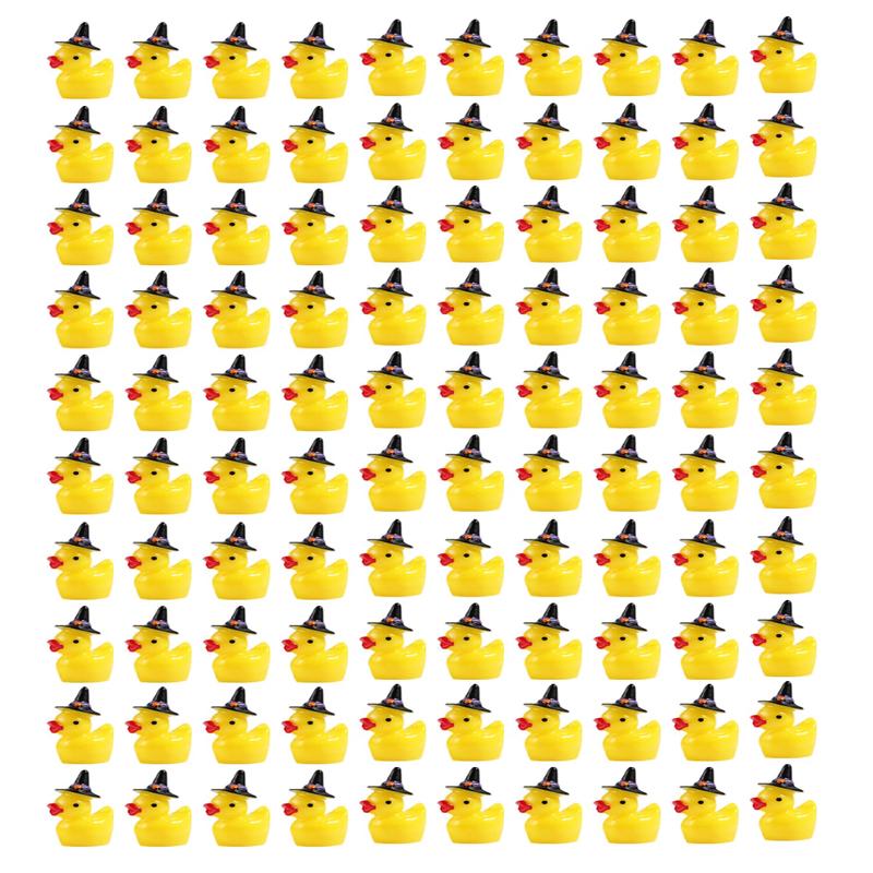 100pcs Mini Resin Duck Tiny Ducks Halloween Witch Hat Miniature Resin Duck Little Resin Ducks for Crafts School Dollhouse Halloween Decoration (Purple Wizard Hat)