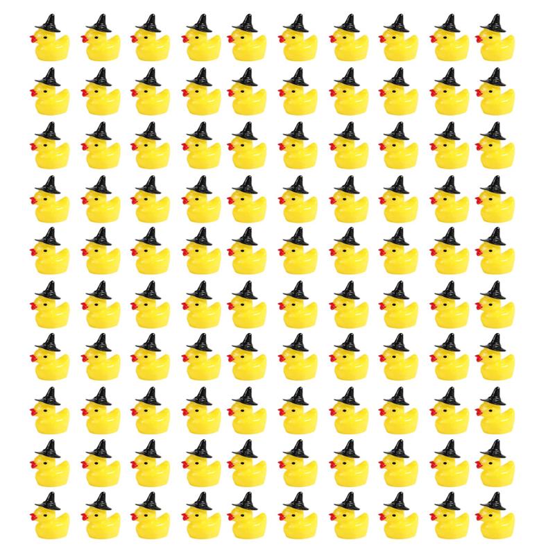 100Pcs Mini Resin Duck, Miniature Ducks Halloween Witch Hat Resin Duck Mini Resin Ducks For Crafts School Dollhouse Halloween Decoration (Black Wizard Hat)
