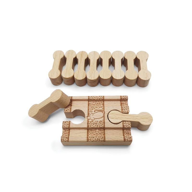11 Pcs Deluxe Wooden Dog Bone Track Connector Pack - Train Connector Pieces Compatible With All Wooden Train Track Sets - Track Accessories
