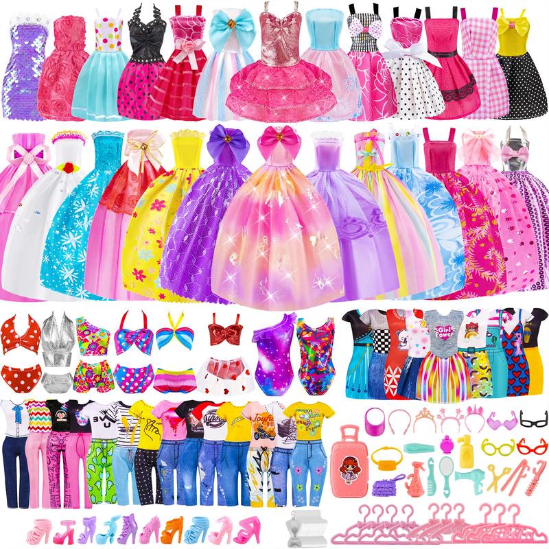 110 Pcs Doll Clothes And Accessories - Doll Dress Up Toys For Girls With Wedding Dresses, Casual Dresses, Casual Jumpsuit, Swims