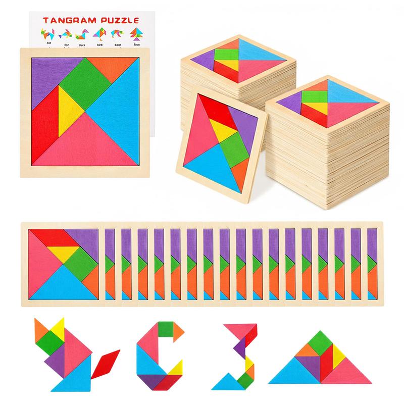 12 Pack Tangram Puzzle Wooden Kids Party Favors, Goodie Bags Stuffers for Kids, Return Gifts for Birthday Party, Classroom Prize