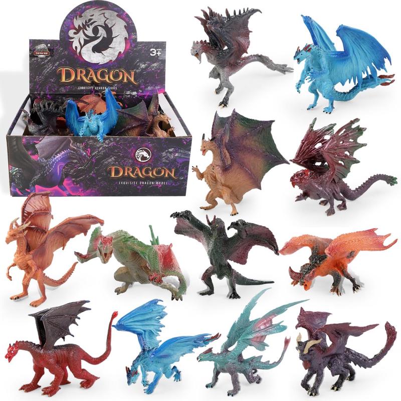 12 Pcs Dragon Toy Figures 5 Large Realistic Hand Painted Mythical Figurines Assorted Designs for Kids Party Favors & Cake Toppers
