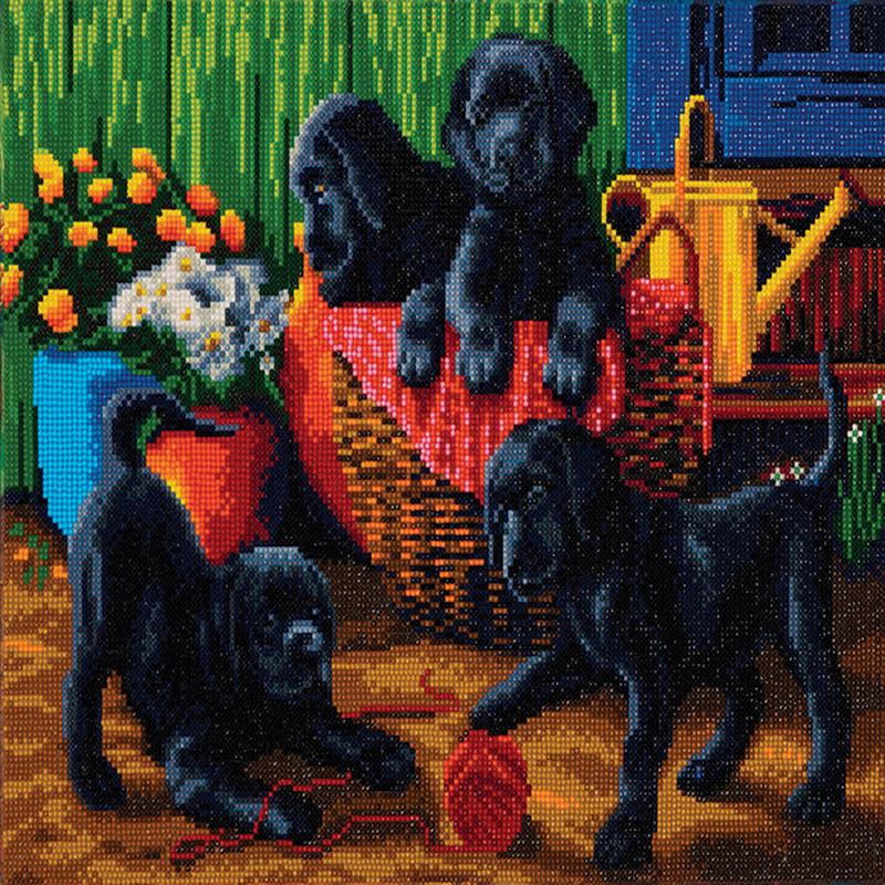 Crystal Art Mounted Kit Black Labrador Puppies 16X20\"