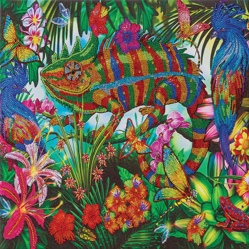 Crystal Art Mounted Kit Chameleon Jungle 16X20\"