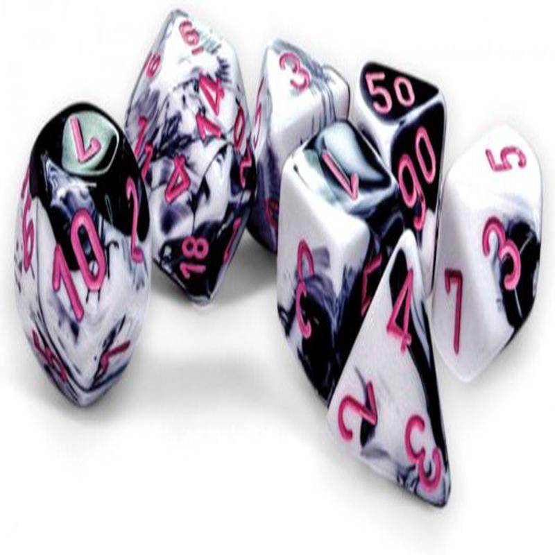 Gemini: Polyhedral Black-White/pink 7-Die Set