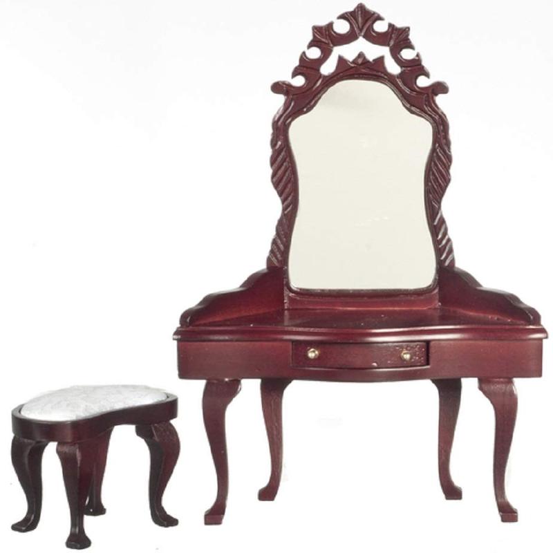 1:12 Scale Mahogany Dressing Table with Stool Set #D0485