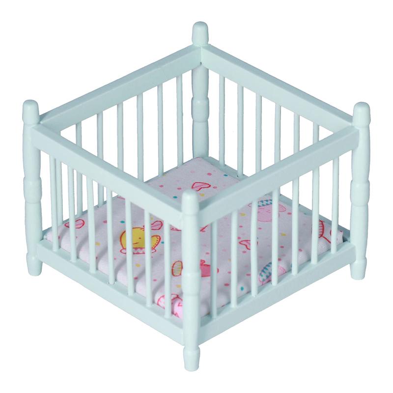 1:12 Scale Wooden Doll House Baby Bed Diy Miniature Doll House Mini Furniture Accessories With Mattress Square Bed Blue Children