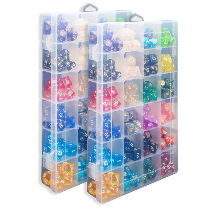 2 Pack DND Dice Storage Box Each 24 Grids Polyhedral Dice Organizer with Removable Dividers Holding Up To 1600 Dices Small Craft
