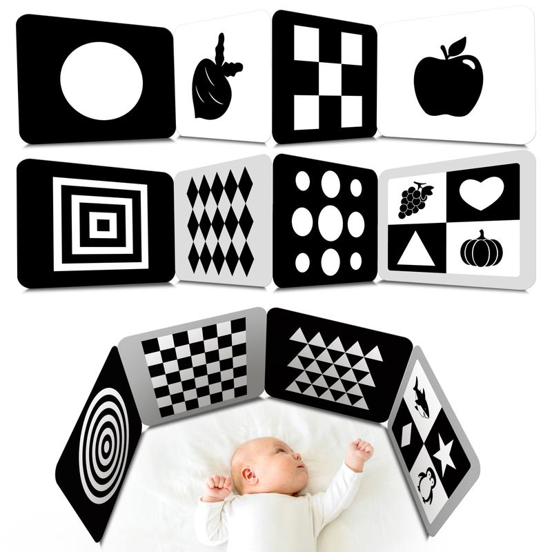 2 PCS Baby Visual Stimulus Cards Double-Sided High Contrast Black and White Flashcards Sensory Developmental Montessori Cards Set for Newborn Boy Girl Baby Tummy Time (39 X 8 )
