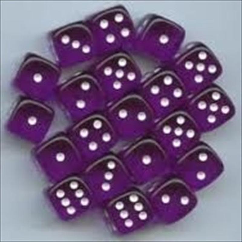 23807 12 mm Set Of Purple With White Translucent D6 Dice Set Of 36