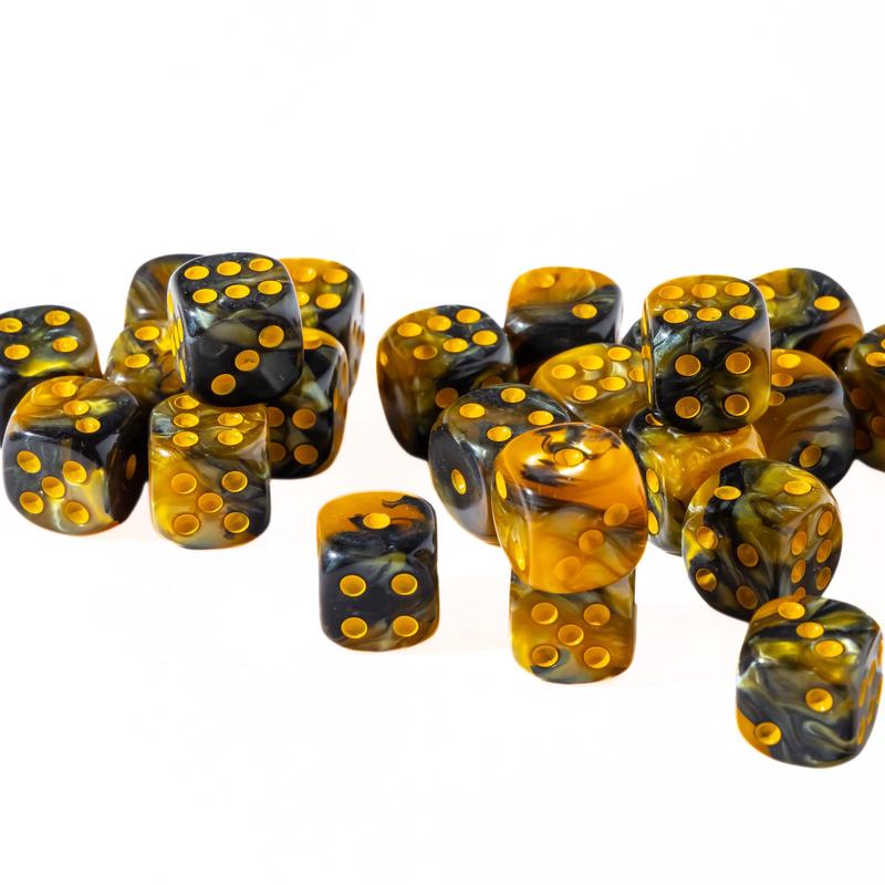 25 Count Pack Of 12Mm D6 Dice - Matching Collection Of 6 Sided Dice With Pips (Bumble Bee)