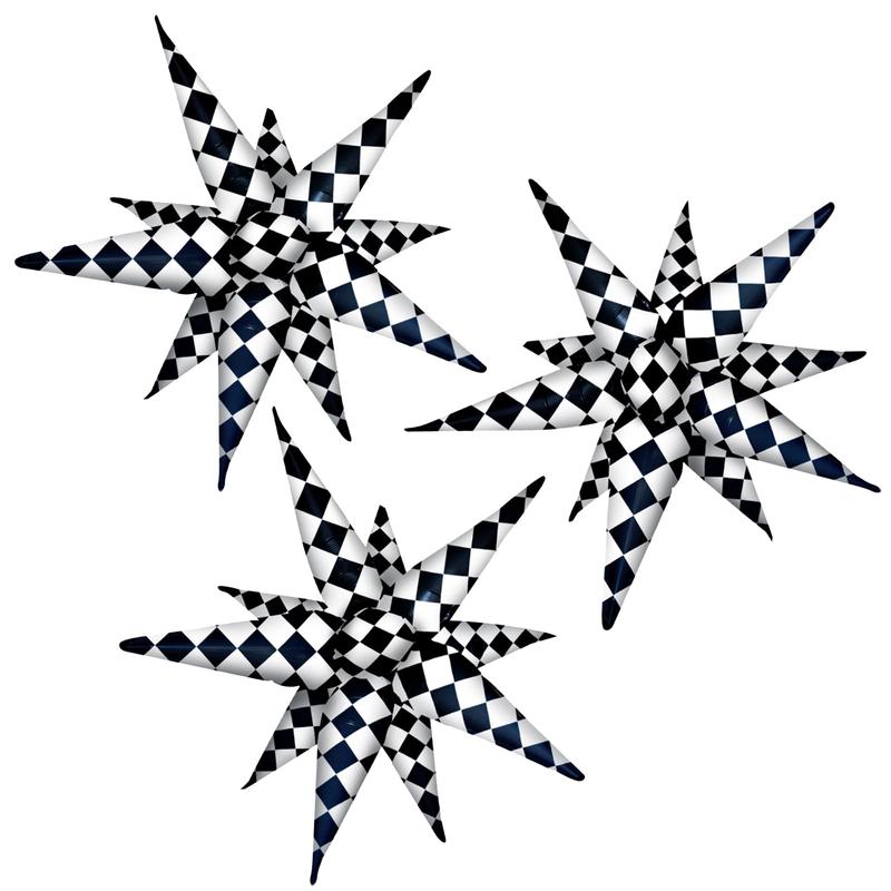 3Pcs 26Inch 3D Black White Explosion Star Foil Balloon, Black White Racing Car Foil Cone Starburst Balloons For Birthday Wedding