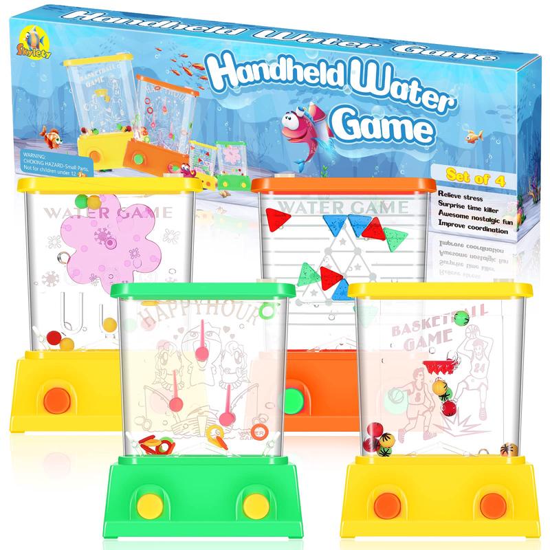 4 Pieces Handheld Water Game Arcade Water Ring Water Tables For Beach Toys Fish Rings Party Favor Fun Game Basketball Fun Gifts Without Water In A Gift Box 2.6 X 3.27 In (Vivid Style)