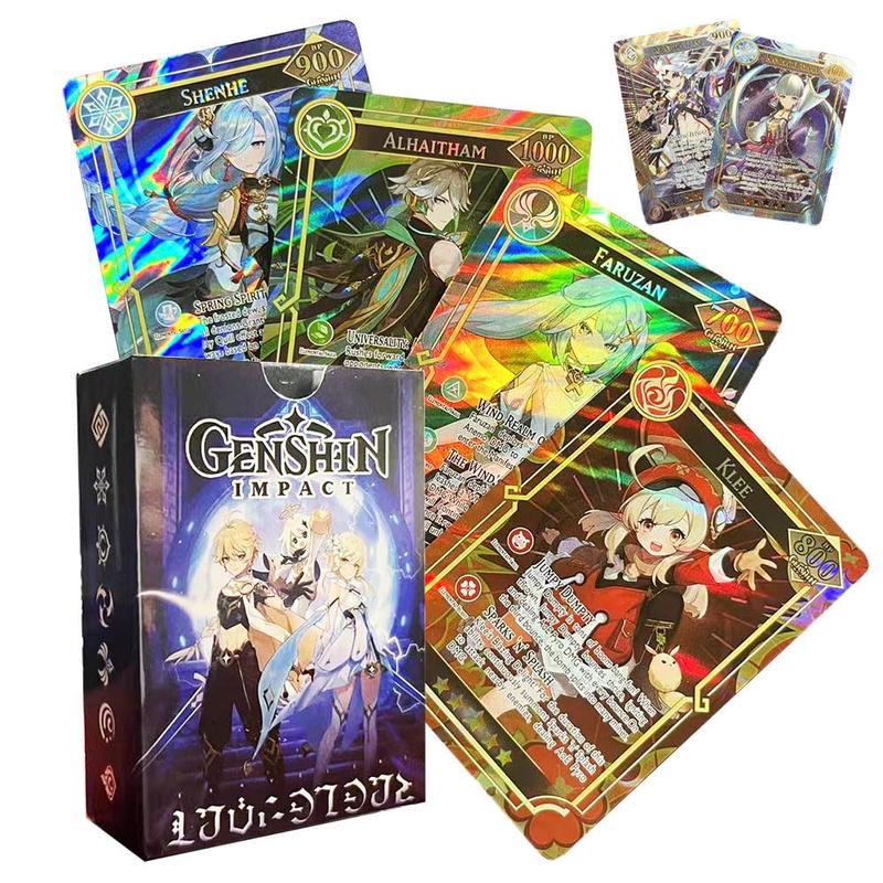 60PCS TCG Deck Cards 55PCS Ultra Rare Cards and 5Pcs Random UTR with Gilded Text English Version TCG Collection Kamisato Ayaka ZhongLI Collectible Cards Best Gift for Kids and mature-themed