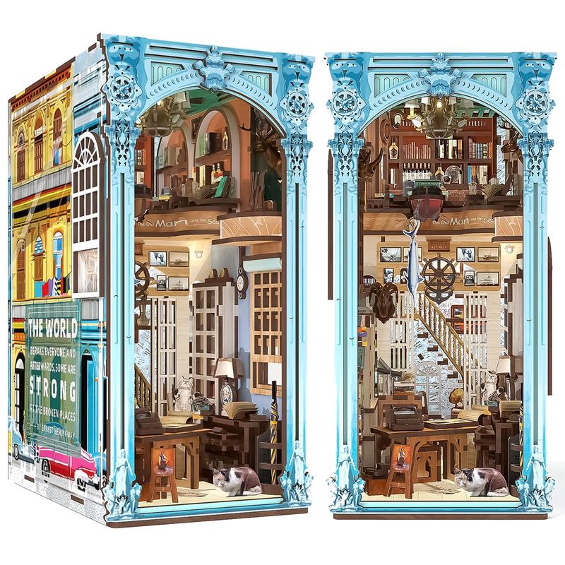 ???????????????? Book Nook Kit, Diy Miniature Dollhouse Booknook Bookshelf Insert Decor, 3D Wooden Puzzles With Led Light For Te