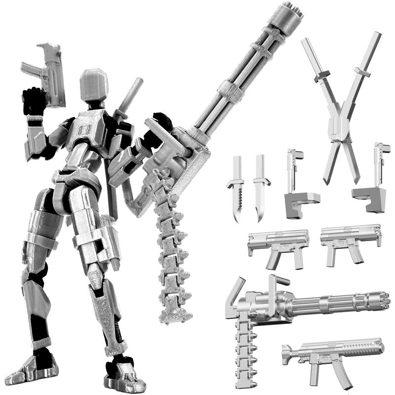?Assembled? T13 Action Figure Set Giant decorative replica blade Titan 13 Robot Action Figure 3D Printed robo 13 Action Fidget Toys Dummy Figure Articulated T13 for Collectors Desktop Decorations (Sil