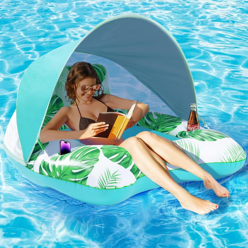 ?Upgraded? Pool Floats mature-themed with Canopy XL Inflatable Pool Floaties for mature-themeds Heavy Duty Pool Chair and Lounge for Swimming in Pool Beach Lake Float for Pool Floating with Cup Holder