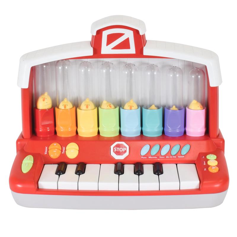 Acorn Avenue Farm Animals Keyboard Toy - Light-Up Piano with Silly Sounds for Infants, Red, Model 470291, Plastic