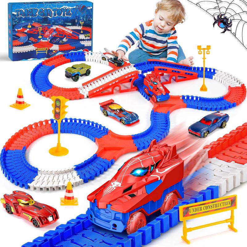 Aetyni Spider Toys for Boys 3-4: 251 PCS Spider Race Track with 5 Alloy Cars Toys for 3 4 5 6 Year Old Boys Car Tracks for Kids