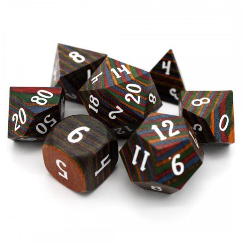 Dice Envy 7 Die Set Rainbow Wood