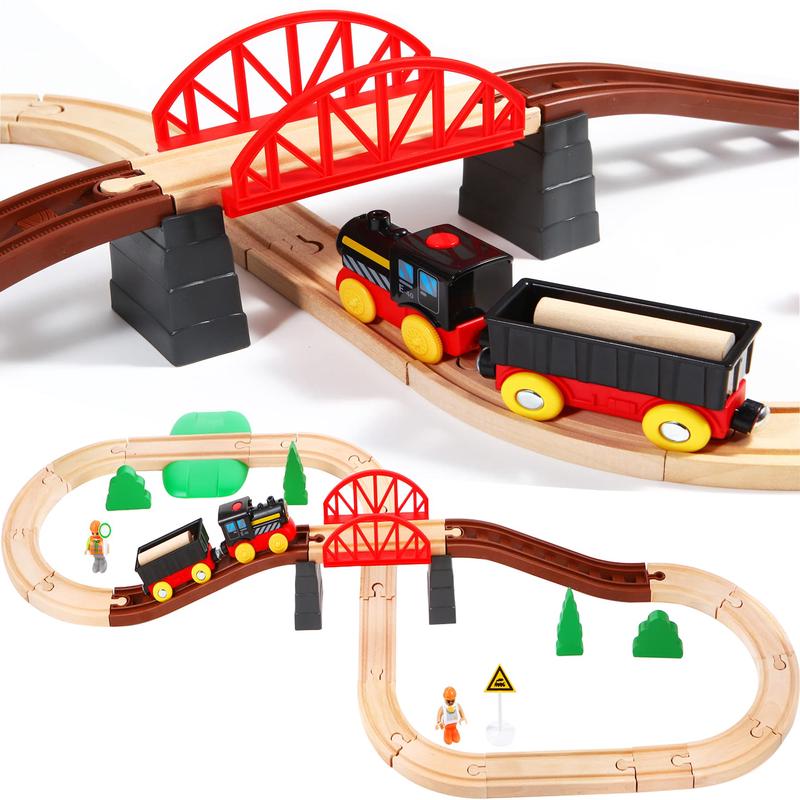 Asweets Wooden Train Set For Toddler,40 Piece With Train Track Electric Operated Fits Thomas,Brio,Melissa And Doug Magnet Batter