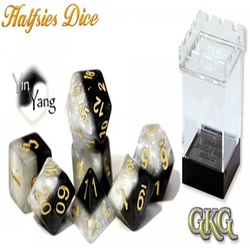 Halfsies Dice: 7 Die Polyhedral Set Yin Yang Gold