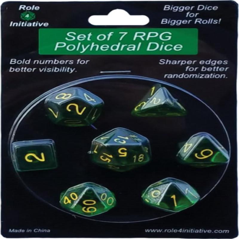 Translucent Dark Green with Gold Numbers Set of 7