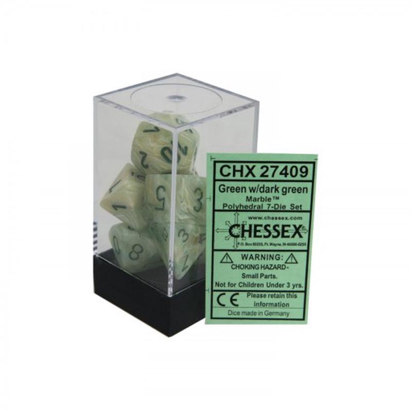 7 Marble green w/dark green Polyhedral Dice Set