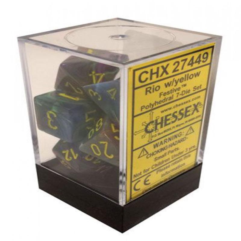 7 Rio w/yellow Festive Polyhedral Dice Set
