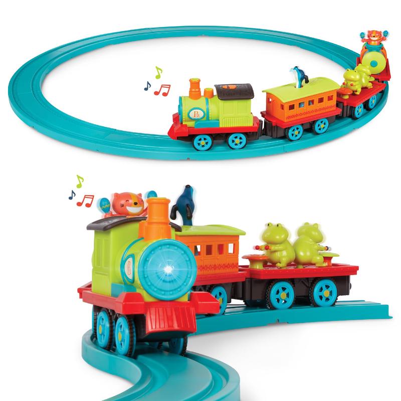 B. toys Critter Express Train Set - Musical, Lights & Sounds, Medium, Red/Blue/Yellow, Model BX2184Z, Classic Toys for Toddlers 2 Years+