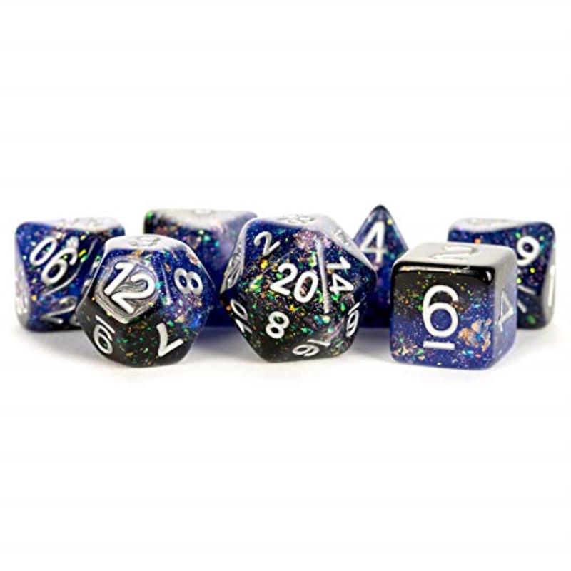 Blue And Black Eternal Resin With White Numbers 16Mm (5/8In) 7 Dice Set Metallic Dice Games
