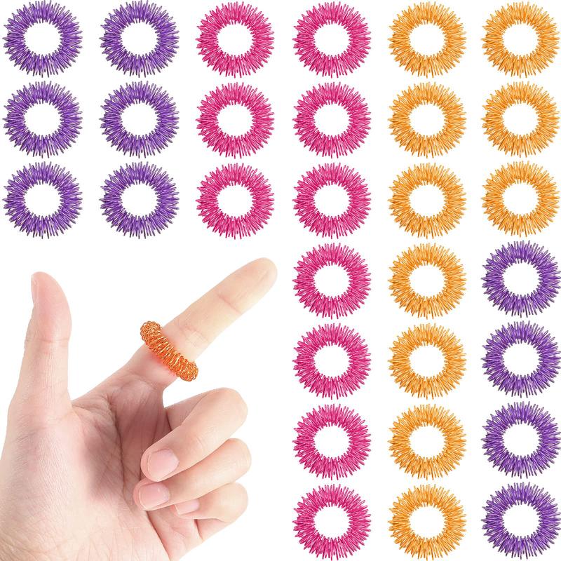 Blulu 30 Pieces Acupressure Rings Spiky Sensory Rings For Fingers Stress Relief Fidget Sensory Massager For Teens Adults (Pink,