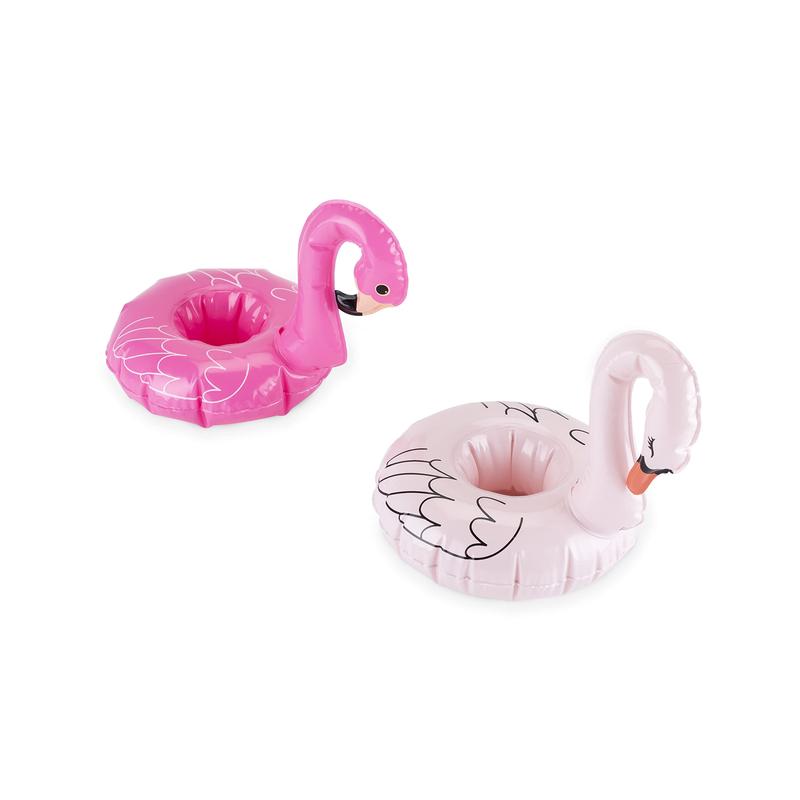 Blush Flock Drink Floaties For Standard Cups And Cans Pool Party Or Beach Bird Inflatables, Pink Flamingo And Swan, Set Of 2