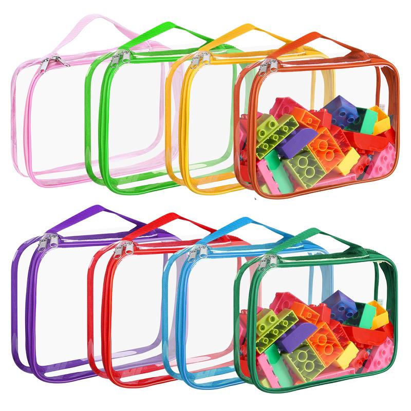 BOBOKA 8 Packs Toy Storage Bags Clear PVC Organizing Bags, Small, Reusable, Waterproof with Portable Handle, Multicolor