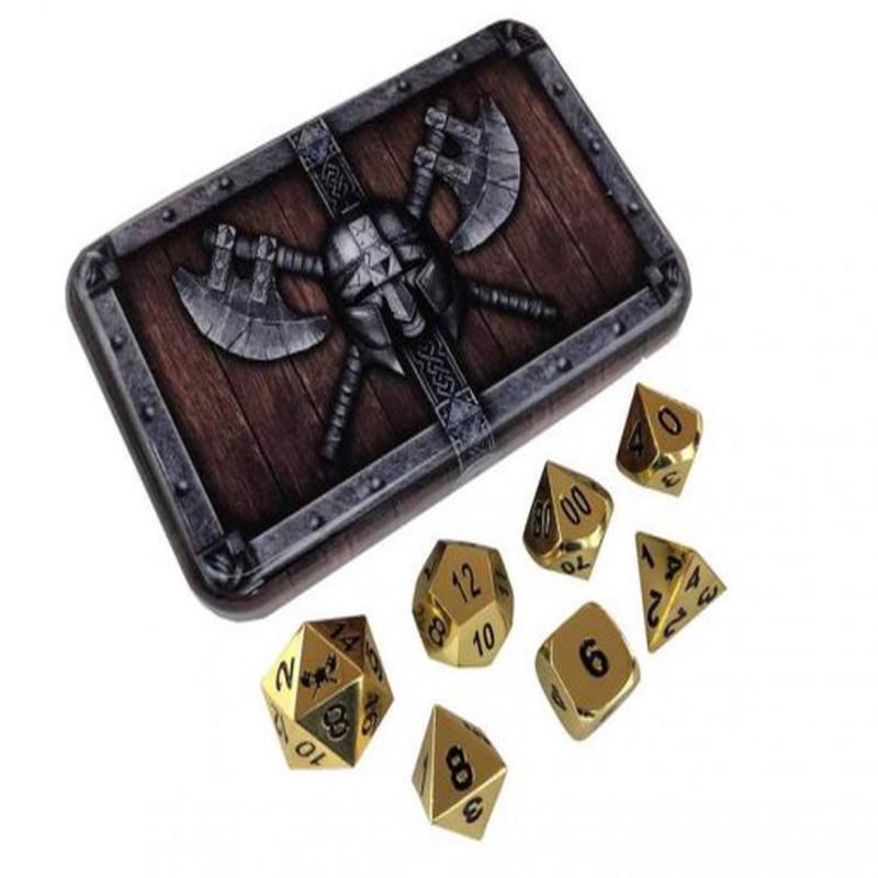 Shiny Gold with Black Numbering Metal Dice in Tin