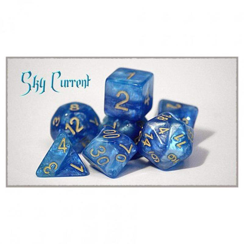 Halfsies Dice: 7 Die Polyhedral Set Sky Current