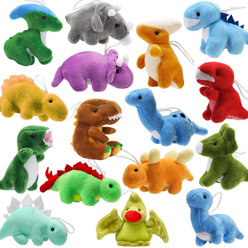 16 Pack Plush Dinosaurs Bulk Mini Dinosaur Figures Assortment Keychain Toy Soft Dino Stuffed Animal Set Gifts for Kids Easter Basket Stuffers Goody Bag Filler Doll Machine Toddler Party Favors