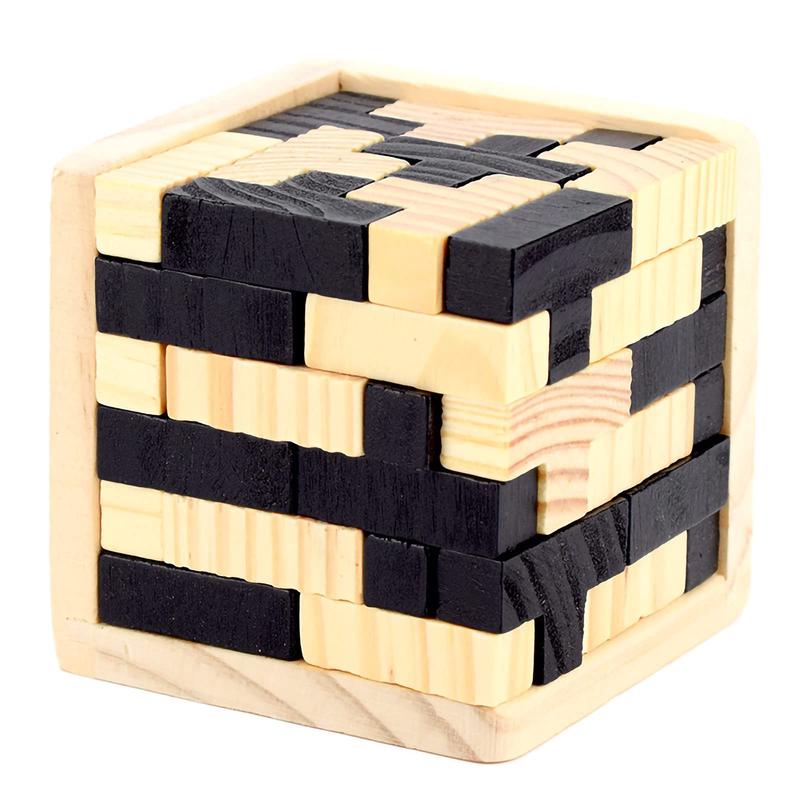 3D Wooden Brain Teaser Puzzle Cube Wooden Puzzles T-Shaped Jigsaw Logic Puzzle Game Puzzles Educational Toy For Kids And Adults (Black)
