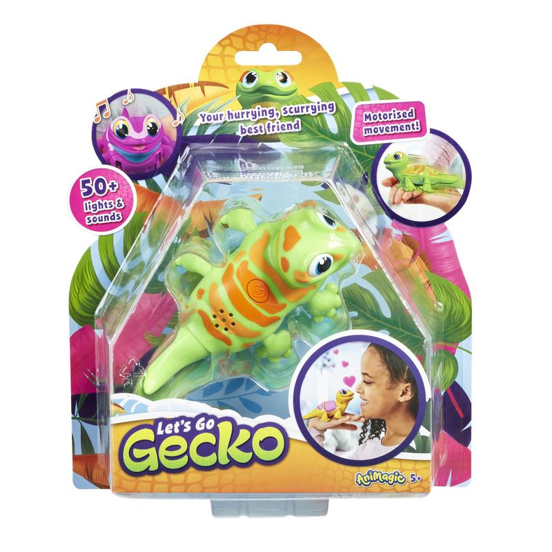 Animagic Goliath Let\'s Go Gecko - Motorized Toy with 50+ Lights & Sounds, Green, 9.45\"x3.07\"x9.45\", Model 926018