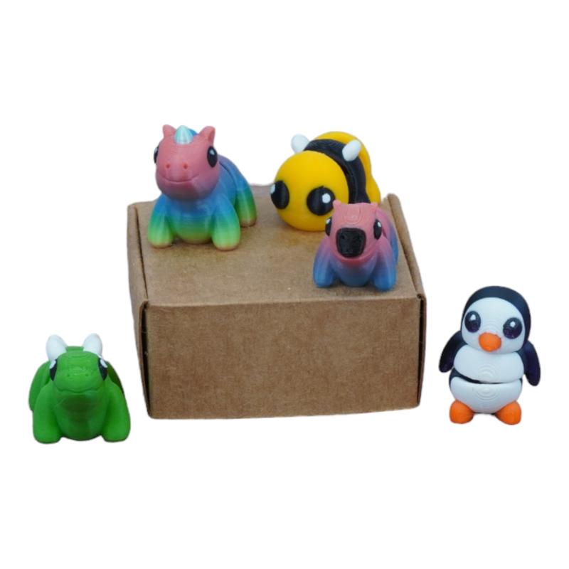 Articulating Mini Animal Fidget Toy Mystery Pack | Cute 3D Printed Desk Toy for Stress Relief | Eco-Friendly | Made in USA (5 Pa